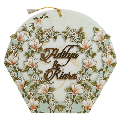 Pastel Green Peach Floral Wedding Card - KFR16110