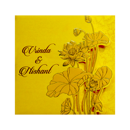 Yellow Lotus Laser Cut Door Style Wedding Card-KPR06120