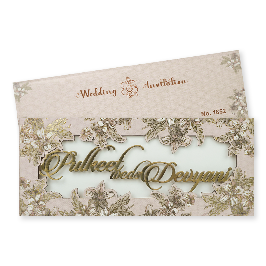 Pink Floral Laser Cut Wedding Card-KJTS1852