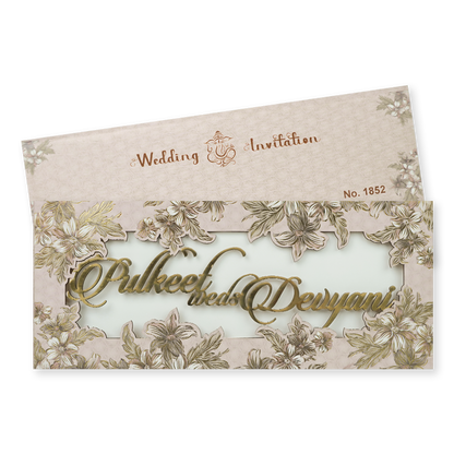 Pink Floral Laser Cut Wedding Card-KJTS1852