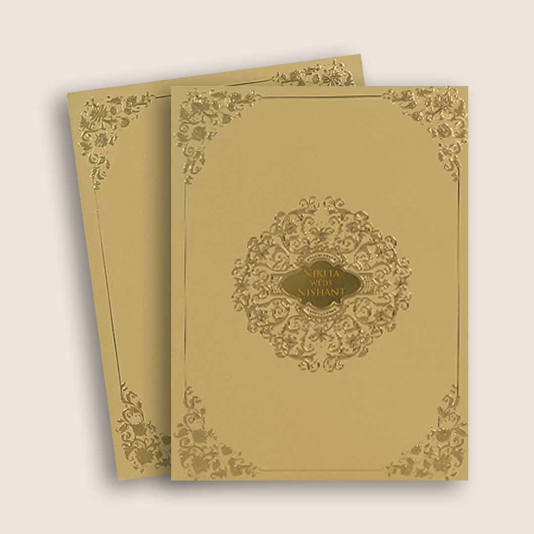 Sandal Padded Floral Wedding Invitation Card - KAA06410