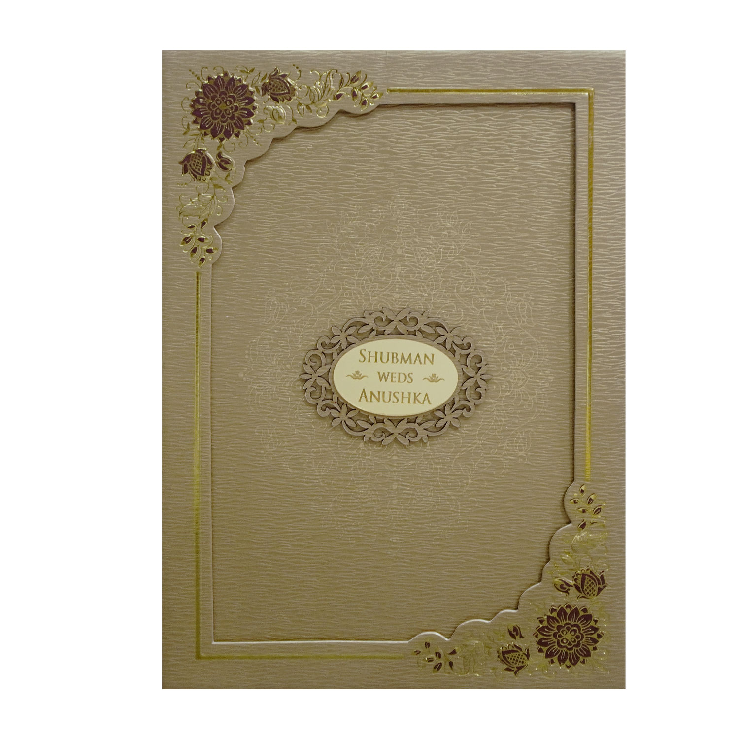 Gold Embossed Floral Padded Wedding Card-KRB09670