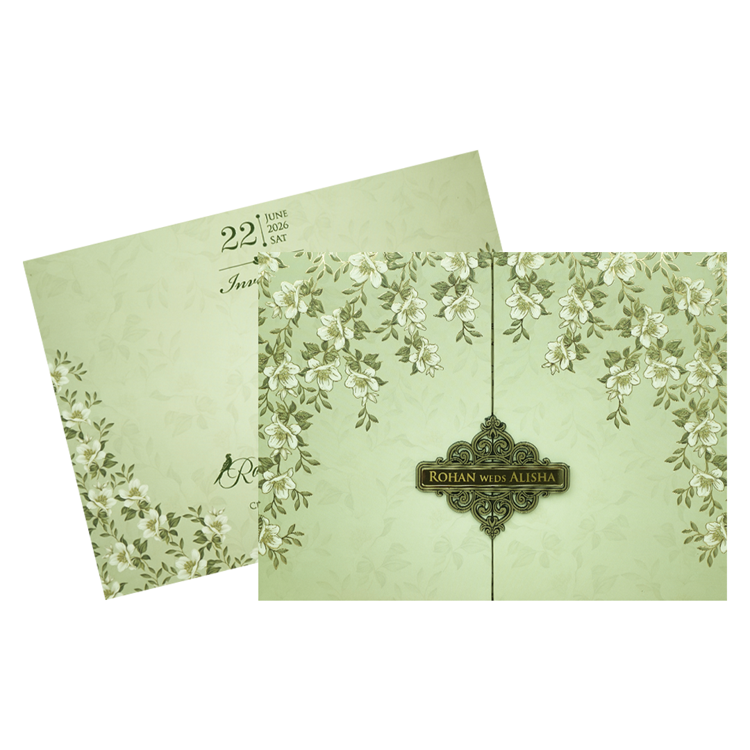 Mint Green Floral Padded Wedding Card-KFR15310