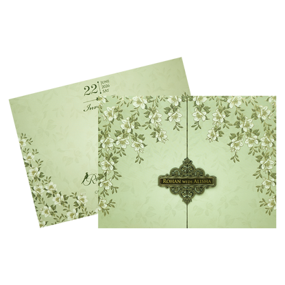Mint Green Floral Padded Wedding Card-KFR15310