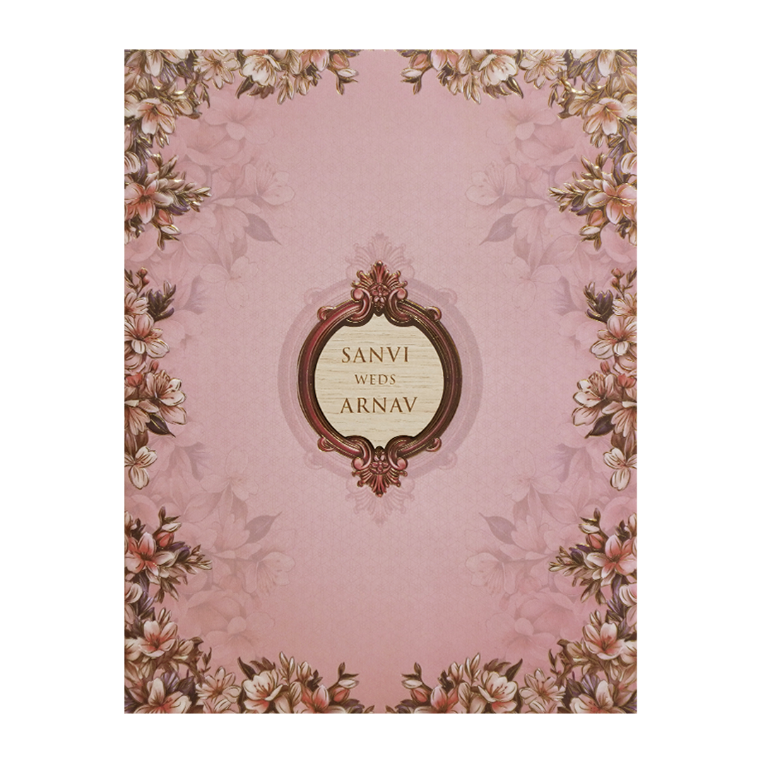 Blush Pink Padded Floral Wedding Card - KVN07670
