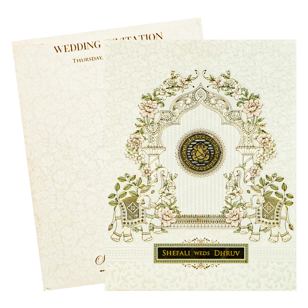 White Floral Arch Padded Wedding card-KRE28130