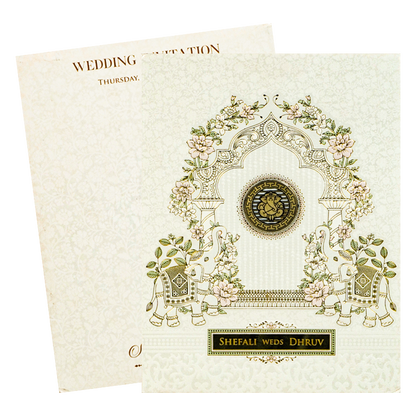 White Floral Arch Padded Wedding card-KRE28130