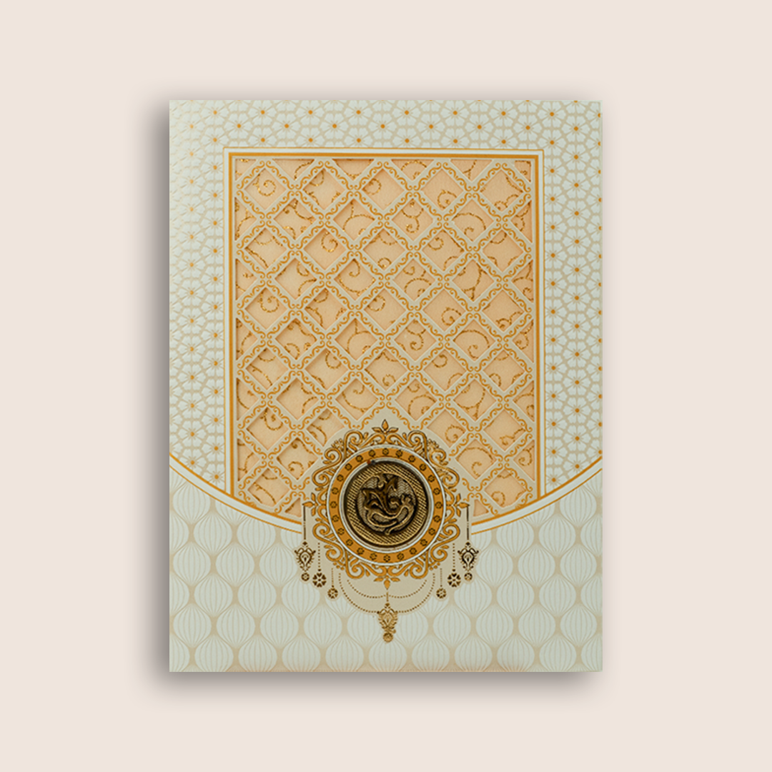 White Laser Cut Design Invitation Card - KNJS2076