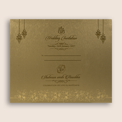 Gold Floral MDF Laser Cut Wedding Invitation Card - KRB09142