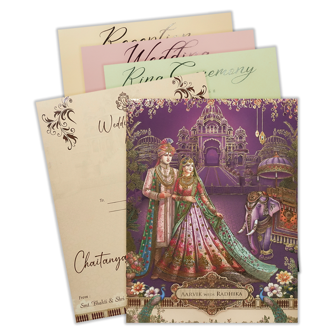Purple Palace Padded Wedding Card-KSH73130