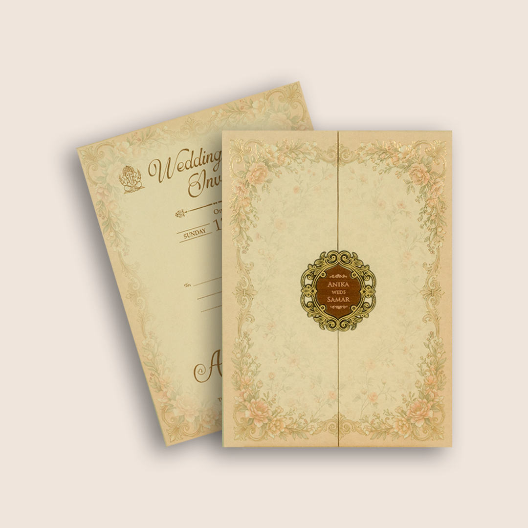 Beige Floral Padded Door Style Invitation Card - KSH18530