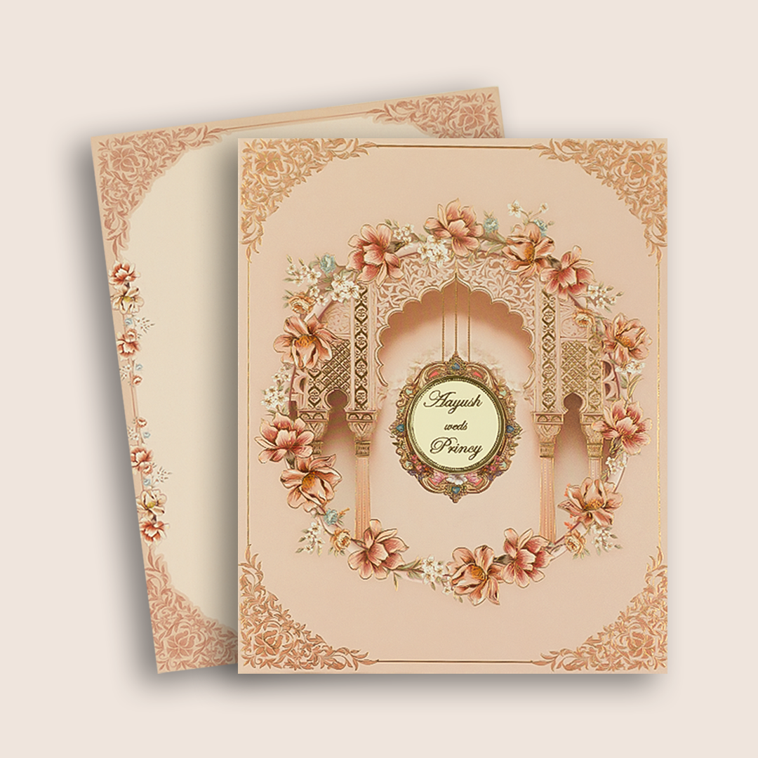 Peach Padded Floral Wedding Card - KAA05520