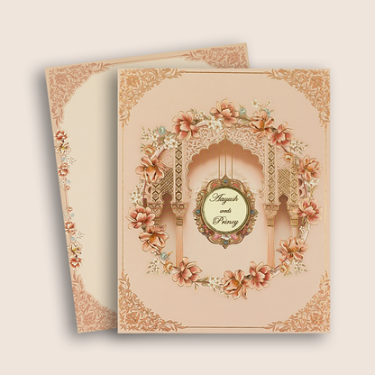 Peach Padded Floral Wedding Card - KAA05520