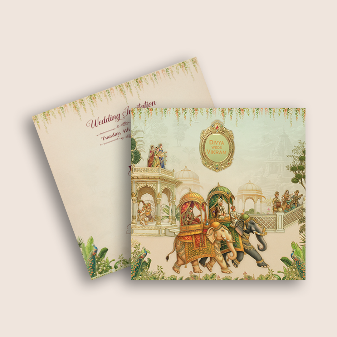 Pastel Pink Royal Baraat Wedding Invitation Card - KNSR8812B