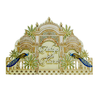 Yellow Palace Peacock Laser Cut Wedding Card - KFR15060