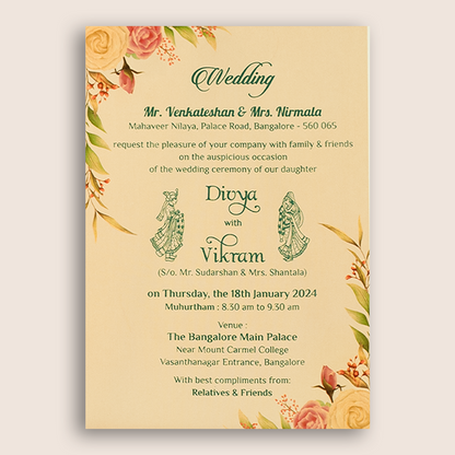 Pink Floral Single Sheet Invitation Card - KNS051ND
