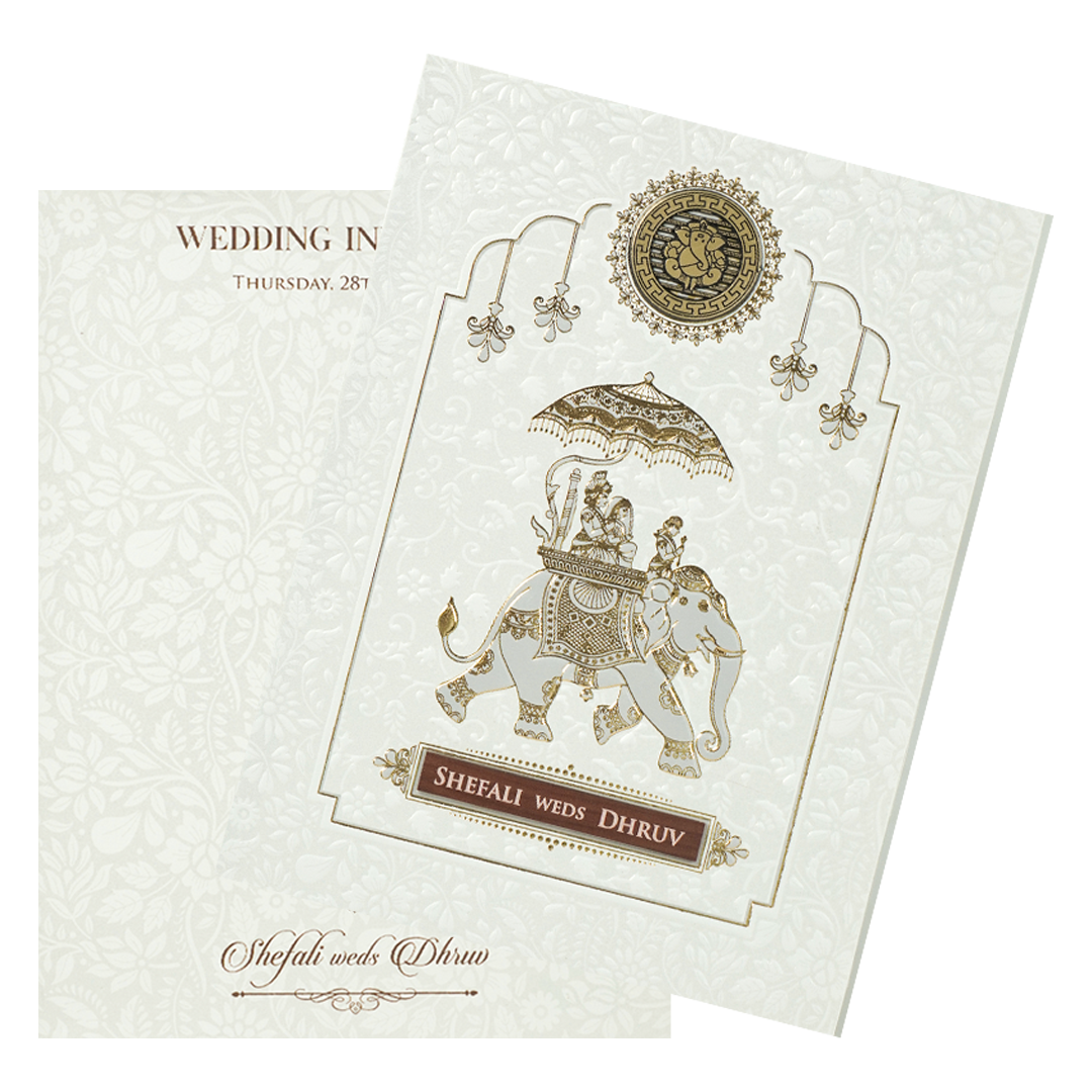 White Royal Elephant Wedding Card-KRE28380