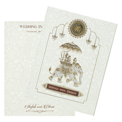 White Royal Elephant Wedding Card-KRE28380