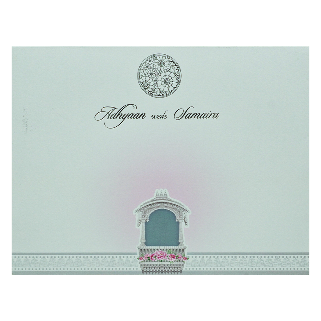 White Padded Floral Bride Groom Wedding Card-KRC31060