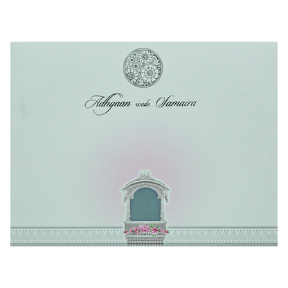 White Padded Floral Bride Groom Wedding Card-KRC31060