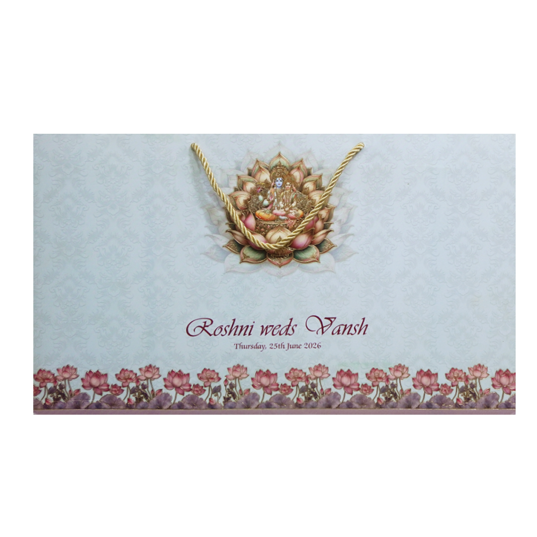 Pastel Vishnu Lakshmi Lotus Wedding Invitation Card-KPR24660
