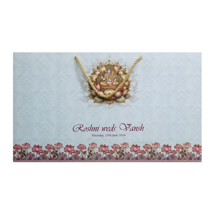 Pastel Vishnu Lakshmi Lotus Wedding Invitation Card-KPR24660