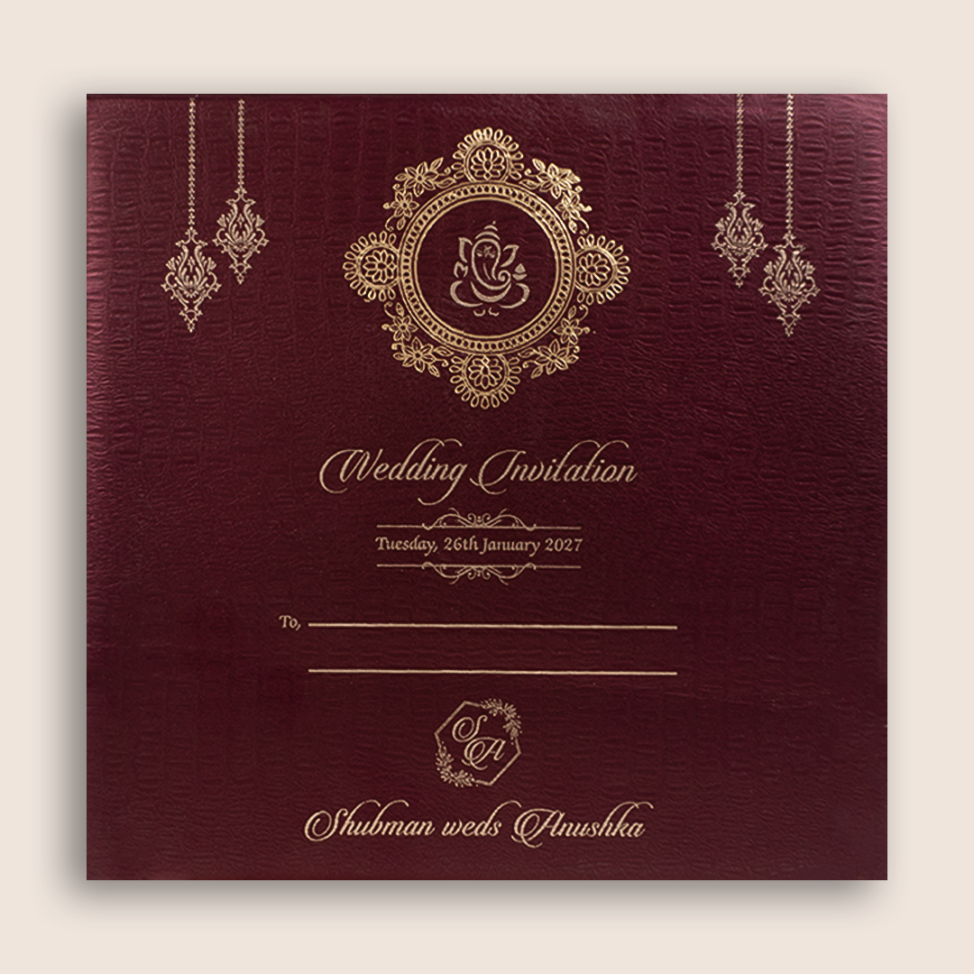 Maroon Floral Embossed Wedding Invitation - KRB10130