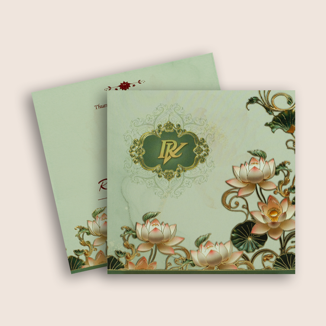 Pastel Green Lotus Floral Marriage Card - KPR07160