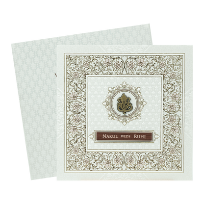 White Floral Border Wedding Card-KRE28560
