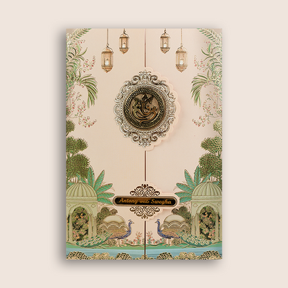 Cream Door Style Peacock Wedding Card - KNKY2601