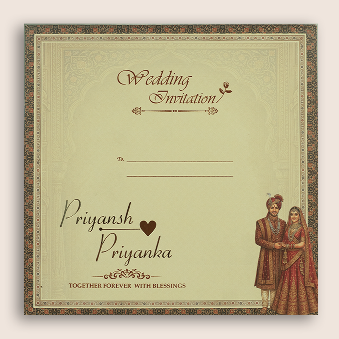 Brown Bride Groom Padded Door Style Invitation Card - KSH18770