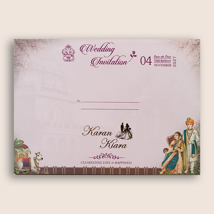 Lavender Bride Groom Padded Door Style Wedding Card - KSH18180
