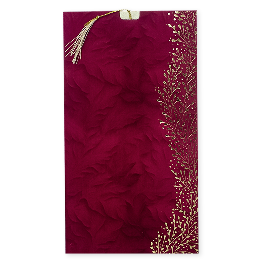 Maroon Floral Single Sheet Wedding Card-KNPD1252