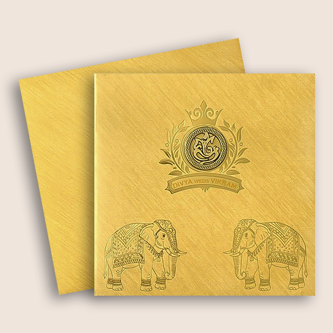 Gold Padded Elephant Wedding Card - KNPO5525G