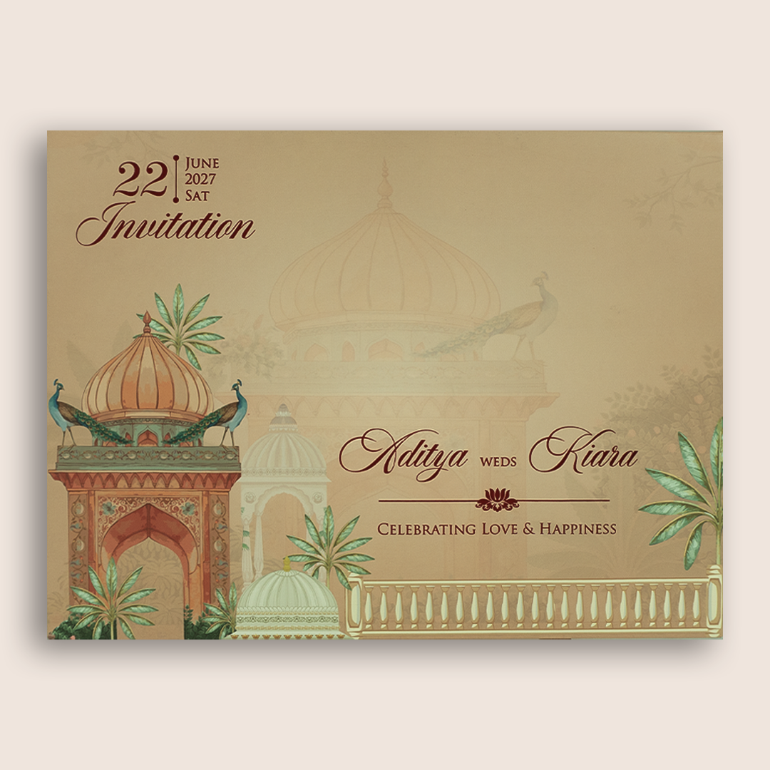 Peach Jharokha MDF Laser Cut Marriage Invitation - KFR16060