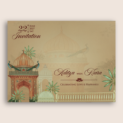 Peach Jharokha MDF Laser Cut Marriage Invitation - KFR16060