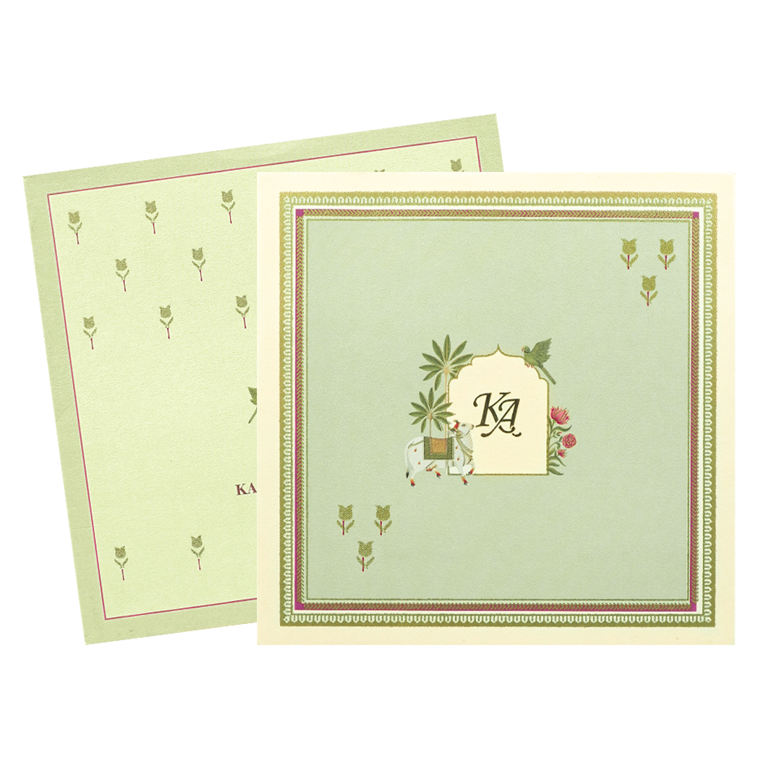 Green Floral Padded Wedding Card - KBM05070