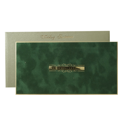 Dark Green Simple Padded Wedding Card-KMMWD1168