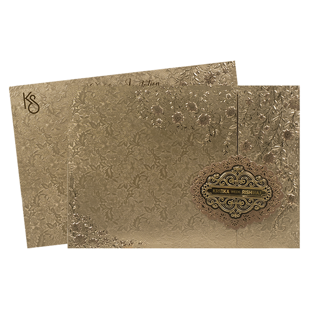 Gold Floral Ornate Wedding Card-KSI64750
