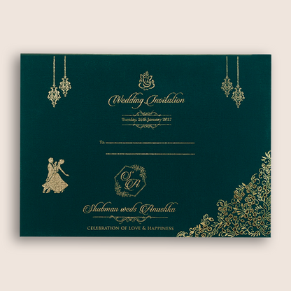 Green Floral Laser Cut Padded Wedding Invitation - KRB10480