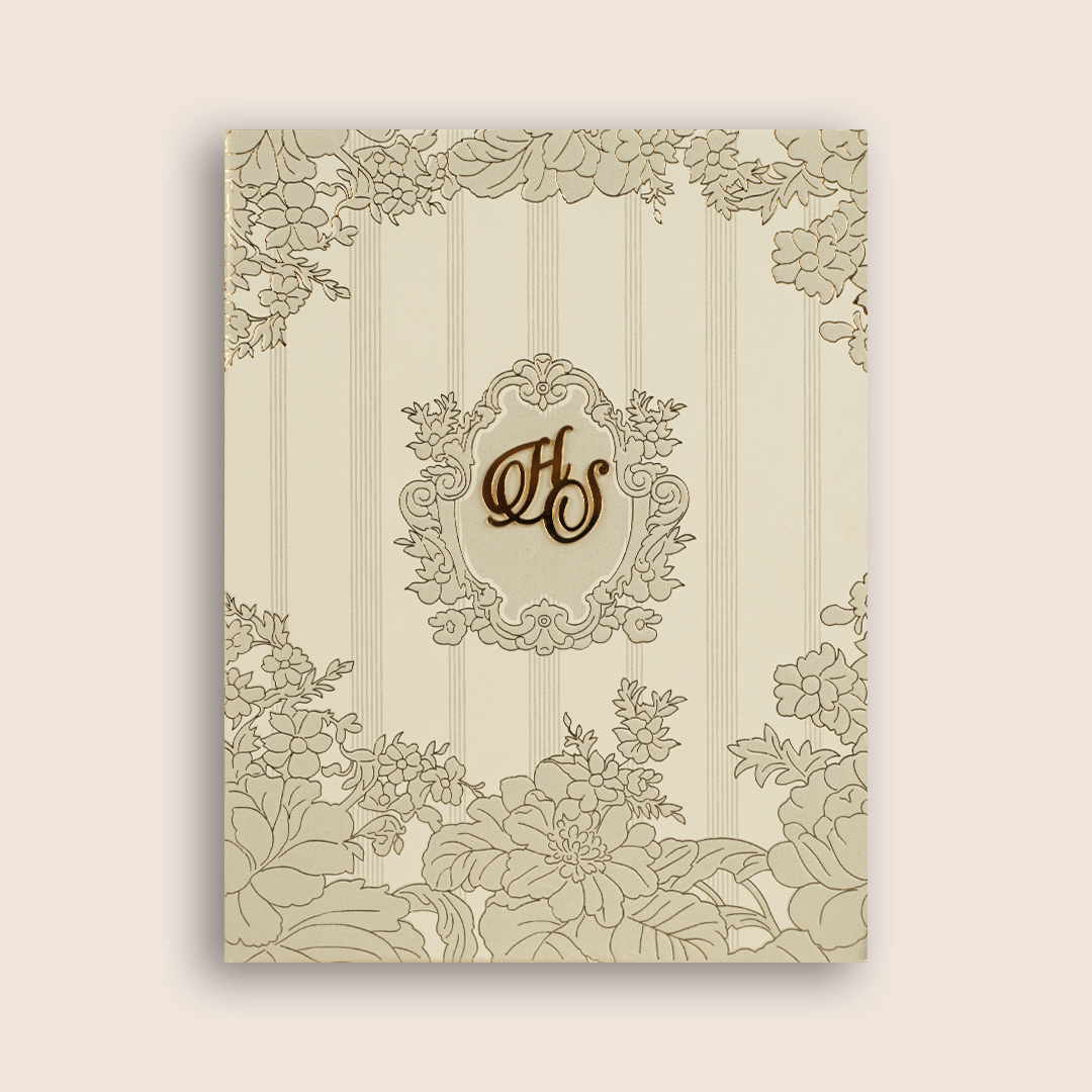White Elegant Floral Embossed Padded Wedding Card - KPR010180