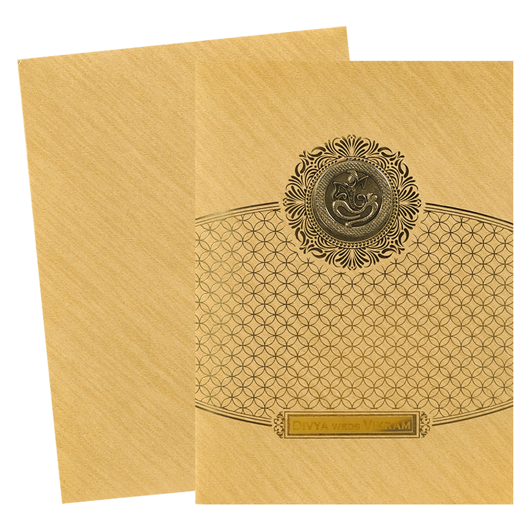 Beige Gold Medallion Wedding Card-KNCM044G