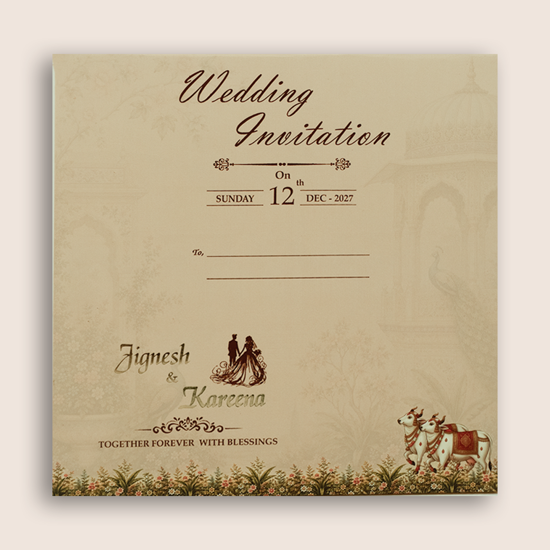 Beige  Padded Door Style Wedding Card - KSH18710