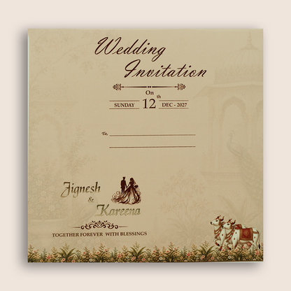 Beige  Padded Door Style Wedding Card - KSH18710