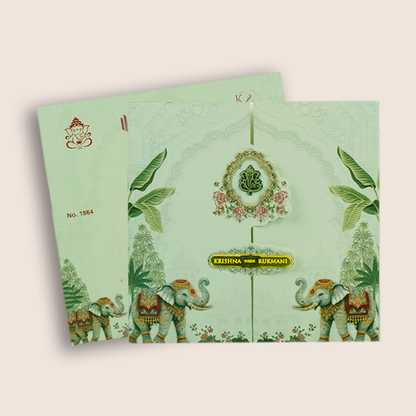 Pastel Green Royal Elephant Wedding Invitation Card - KJTS1864