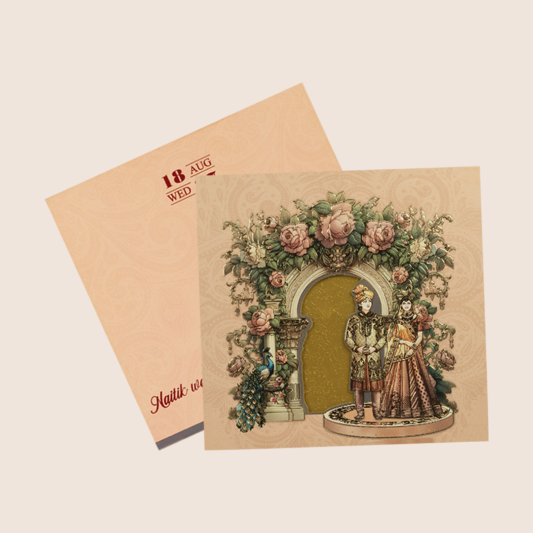 Pink Bride Groom Floral Padded Wedding Card - KPR026030