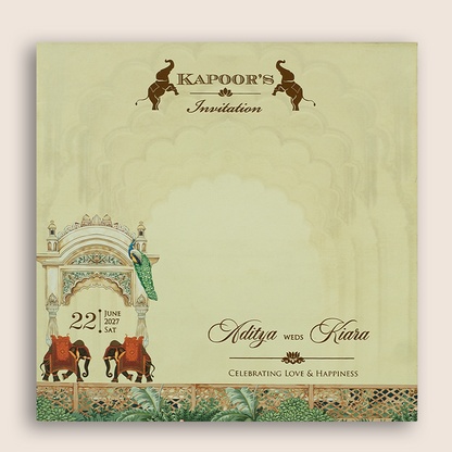 Cream Elephant Laser Cut Wedding Invitation - KFR16230