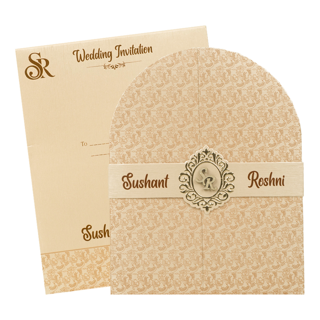 Cream Textured Arch Wedding Card-KSI65060