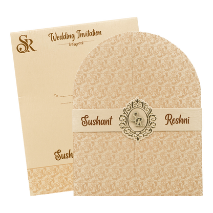 Cream Textured Arch Wedding Card-KSI65060