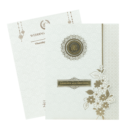White Embossed Monogram Floral Wedding Card-KRE26940